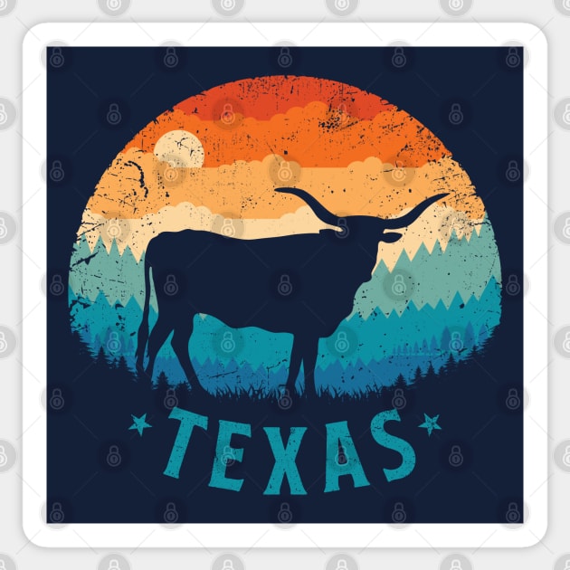 Texas Longhorn Retro Sunset Sticker by TigerTom